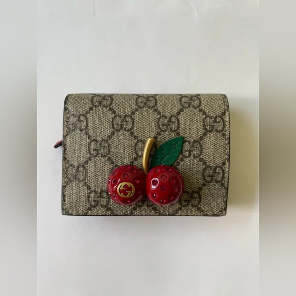 Gucci GG Supreme Embellished Cherry Wood Wallet
